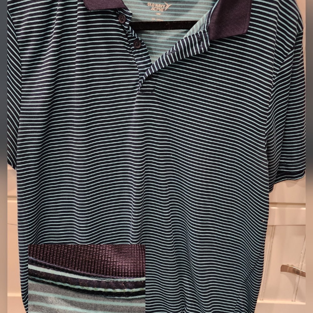 Old Navy Men's Striped Polo Shirt - Navy and Light Blue